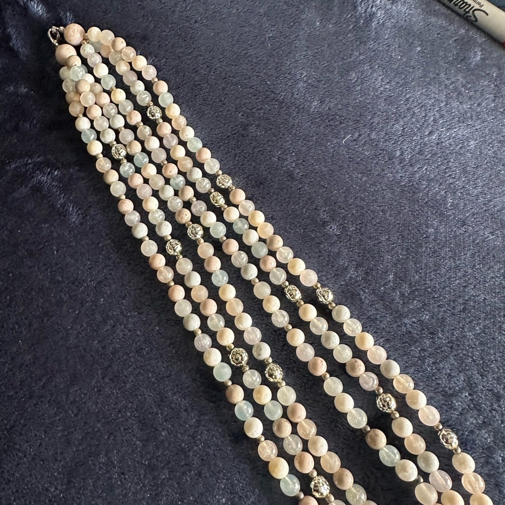 Multi-Strand Pastel Beaded Necklace with Silver Accents - Picture 13 of 15